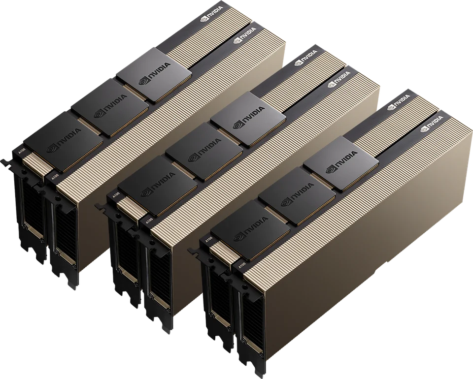 Stack of NVIDIA A100 PCIe accelerators